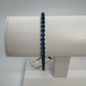 Blue Teal Crystal Round Tennis Bridal Prom Wedding Bracelet in Silver Tone